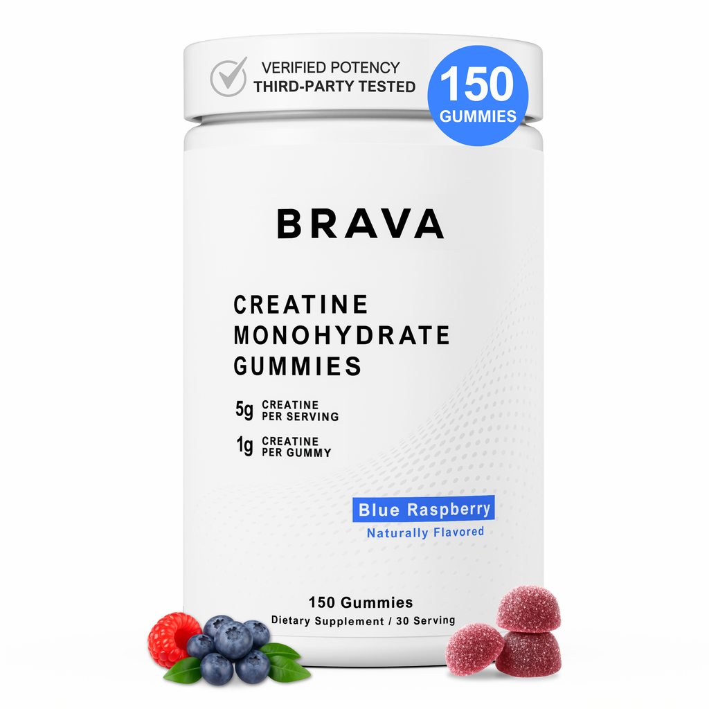 BRAVA Creatine Monohydrate Gummies - Blue Raspberry - 150 Count (30 Servings)